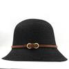 Summer Straw Breathable Flat Top Bucket Hat Ladies Celebrity Belt Buckle Fashion Sunshade Shade Hat