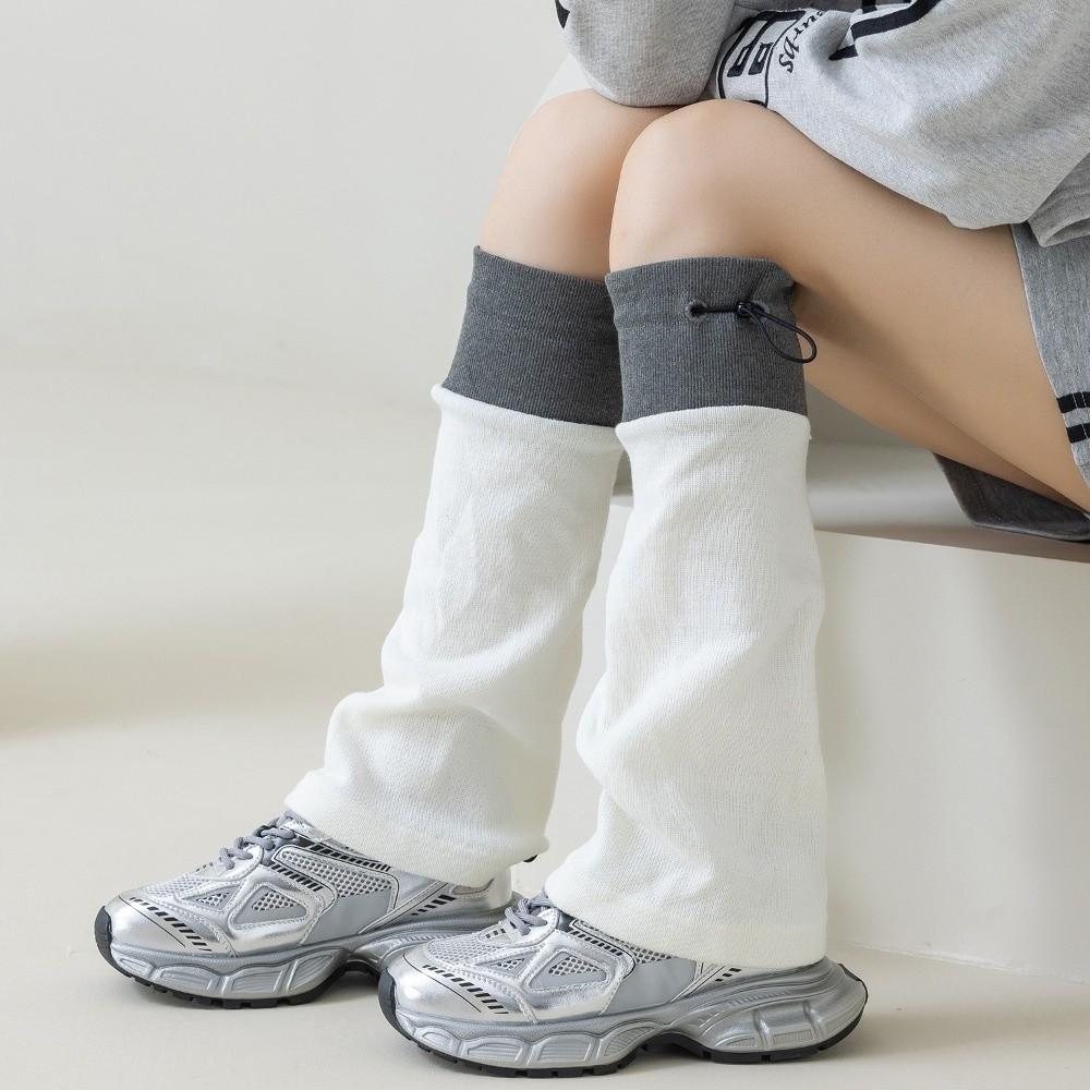 1 Pair Gray Spliced Leg Warmers Middle Tube Boot Cuffs New Calf Socks Autumn Winter