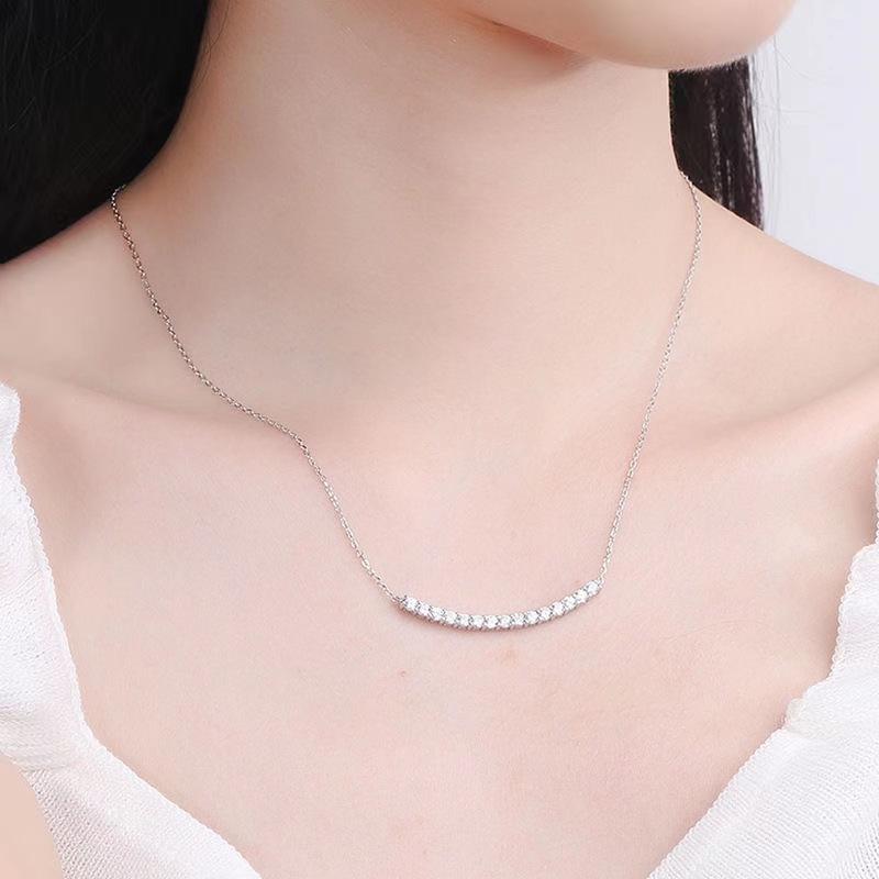 Moissanite Smile Pendant Necklace - Diamond Clavicle Chain, Passes Tester, Valentine's Day Gift for Girlfriend
