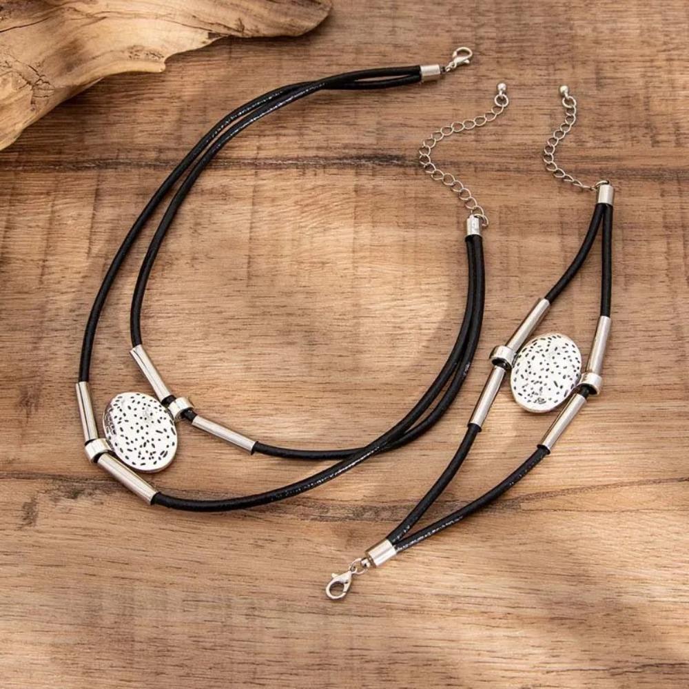 2Pcs/Set Vintage Elliptical Pendant Necklace Large Necklace Chain Choker New Necklace Pendant