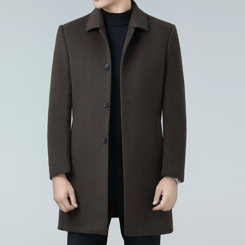 

Зимнее двухстороннее кашемировое пальто для мужчин среднего возраста, шерстяная ветровка, отворот, шерстяное пальто на пуху для папы 195