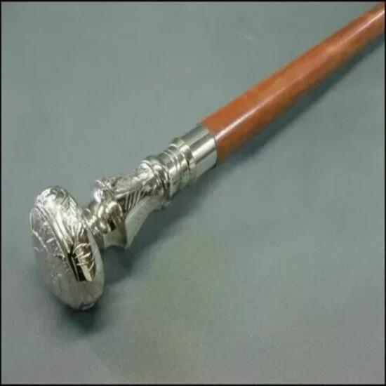 Antique Style Victorian Vintage Designer Brass Handle Cane Wooden Walking Stick