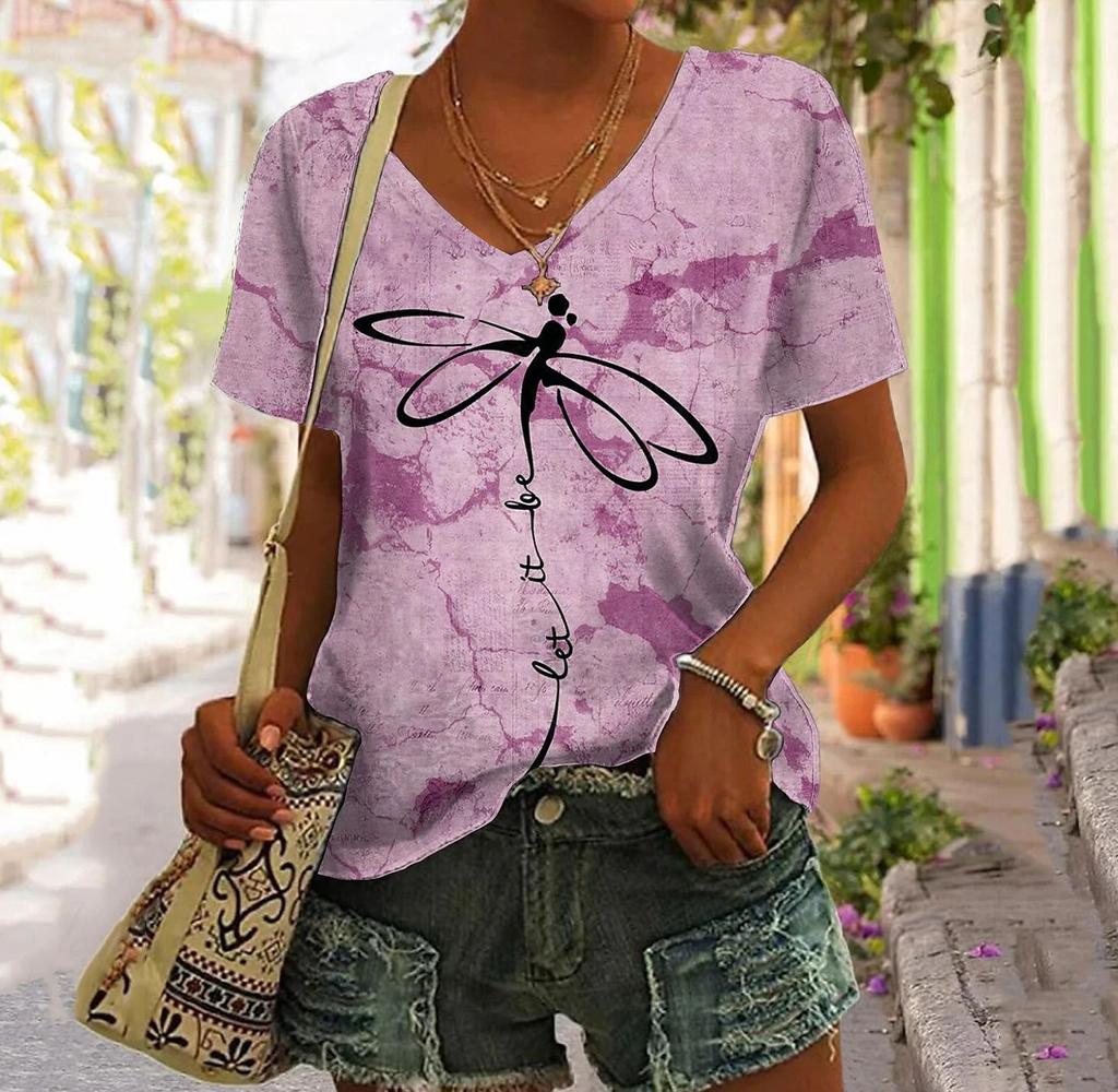 S-8XL Plus Size Women T Shirt 3d Flower Print V-neck Short Sleeve Tees Tops Summer Fashion Pullover T-shirts For Women Clothing