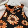 Girls' Summer Outfit Set: Sunflower Sleeveless Top and Cake Skirt Two-Piece Set