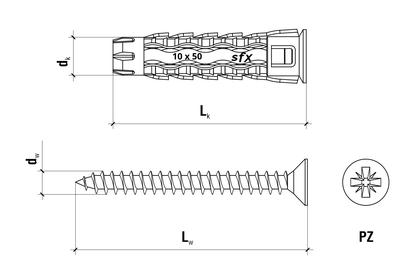 Wkręt-Met Universal Dowels 10X60 With Countersunk Head Screw 6X80 50 Pcs.
