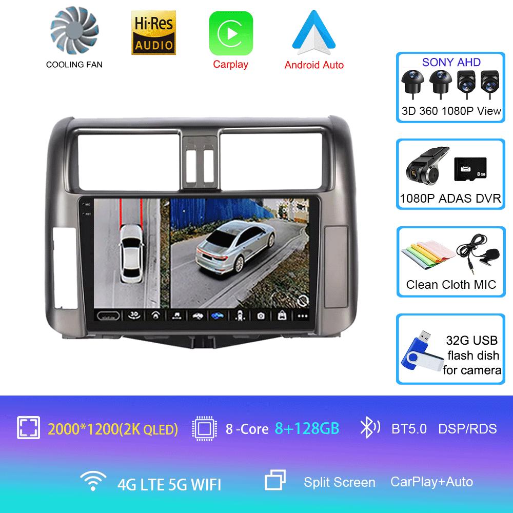 For Toyota Prado 2010-2013 Android 14 2din Car Radio Carplay Auto Stereo Radio GPS Navigation 4G WIFI DSP