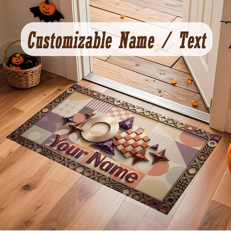 Abstract Geometric Theme Crystal Velvet Floor Rug Personalized Custom Name Text Warm Carpet Home Decoration