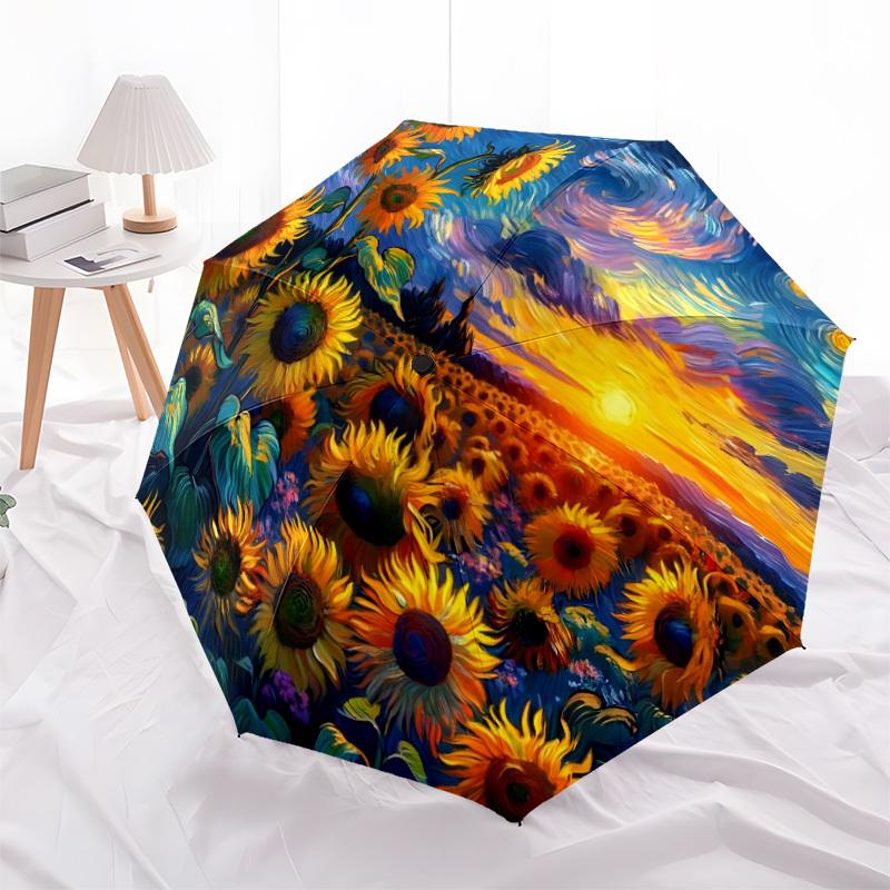 1pc Sunflower Field Folding Umbrella, Durable, Suitable for Outdoor Activities or Rain, Suitable for Commuting Yy251027093