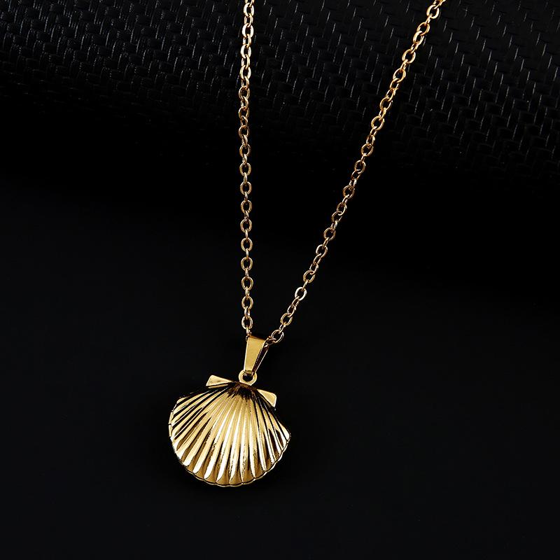 Shell Style Photo Box Pendant Necklace with Cross Mirror Stainless Steel Polished Surface on Flat Chain