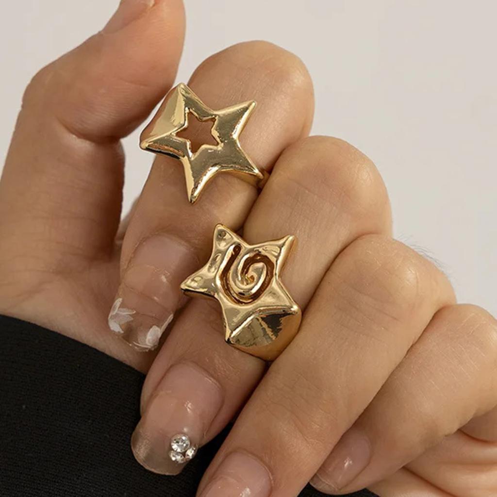  Stainless Steel Star Rings Set Hypoallergenic Spiral Minimalist Jewelry Mirror Polish Wedding Party Daily
