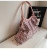 Borsa Tote in Camoscio a Pois Design con Lettere Stampa Leopardo Coreana, Borsa a Spalla Grande Capacità con Coulisse da Donna Fashi Borsa a Mano Casual