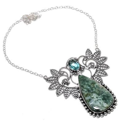 Natural Seraphinite, Apatite Handmade 925 Sterling Silver Necklace 18" W2e94
