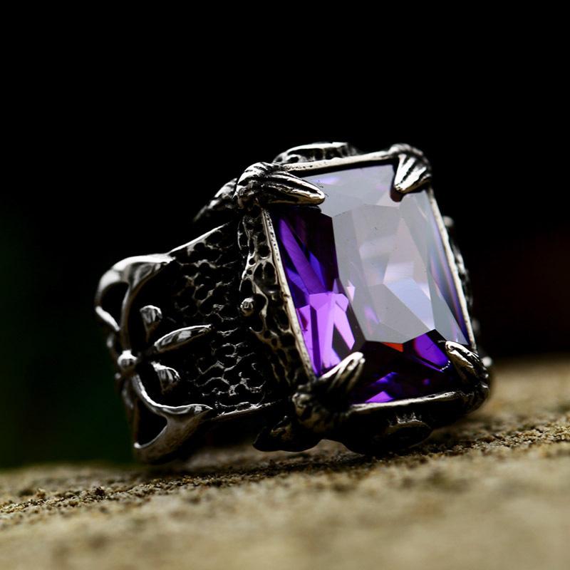 Classic Dragon Claw Blue/Black/Green/Red Zircon Stone Ring Men Stainless Steel Nordic Axe Viking Rings Punk Jewelry Dropshipping