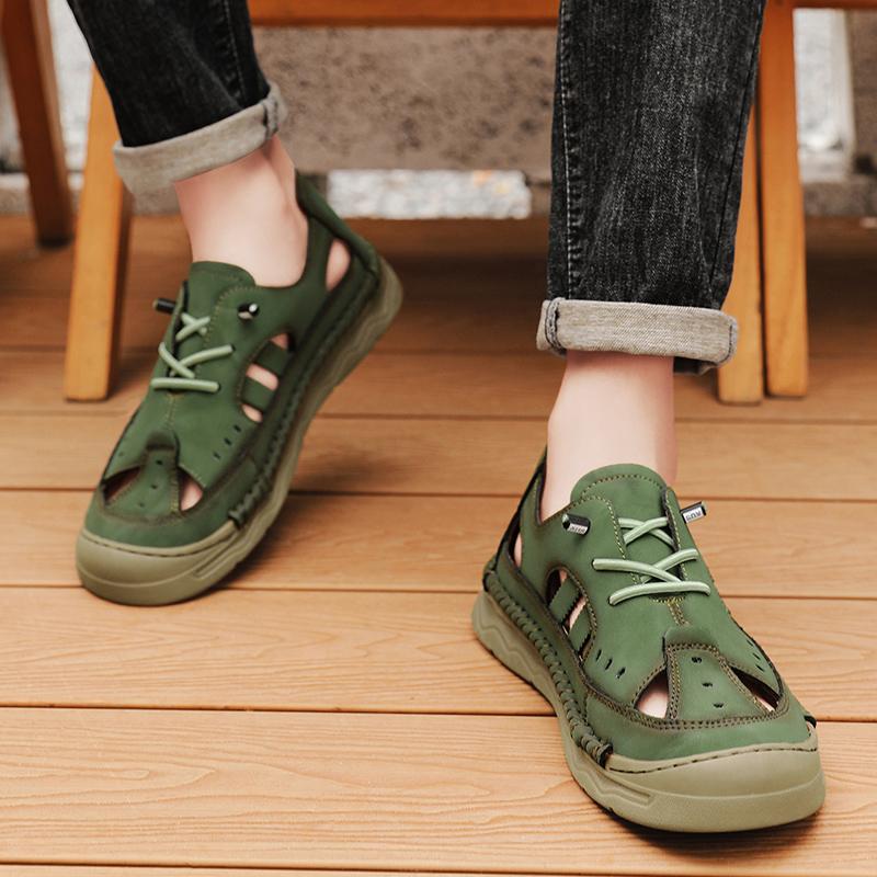 Summer Men's Leather Sandals Outdoor Hollow Beach Sandals Casual Shoes