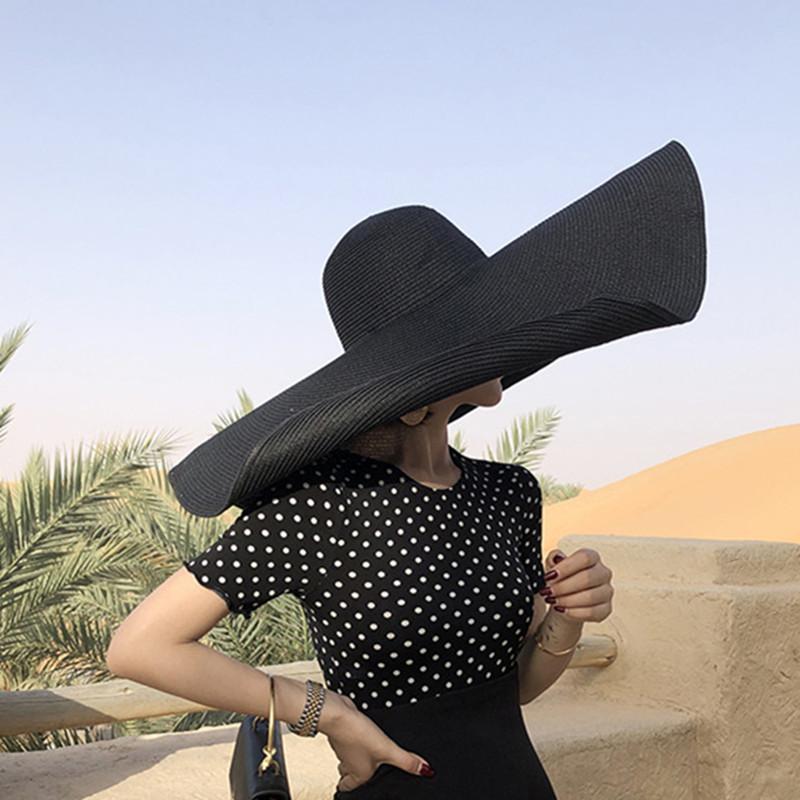 Sommer faltbar tragbar übergroßer Sonnenhut für Damen elegant 70 cm Durchmesser großer breiter Rand Strohhut mehrfarbig Gorras Strandkappe