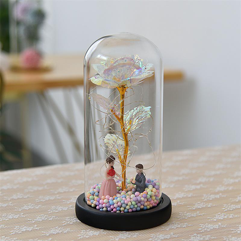 Everlasting Gold Foil Rose Glass Dome LED Light Valentine's Day Gift Ornament