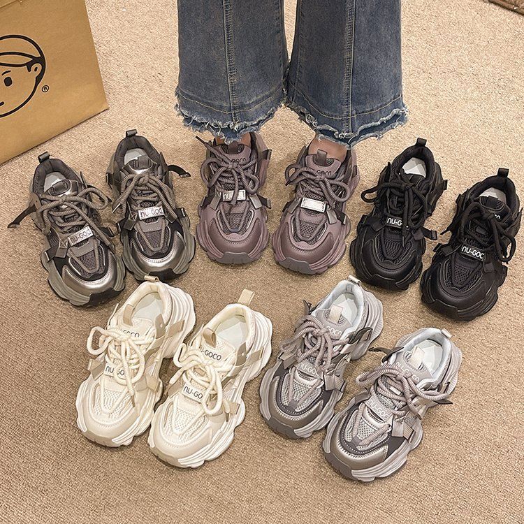 Black and white thick-soled heightening dad shoes autumn advanced breathable casual versatile dirt-resistant sports shoes women