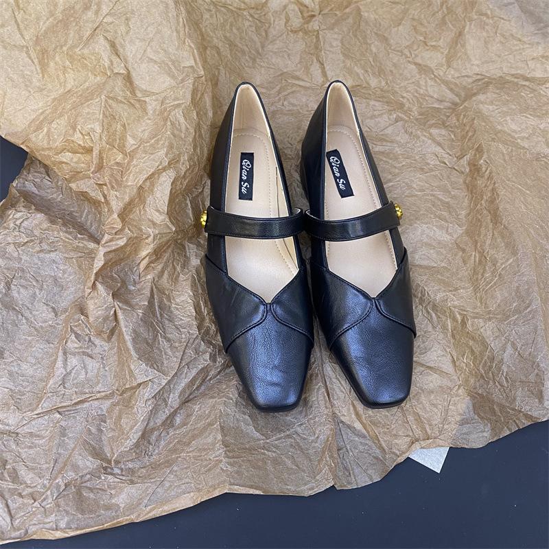 2025 spring new French niche thick heel high heels women's head temperament one-word buckle belt Mary Jane shoes women