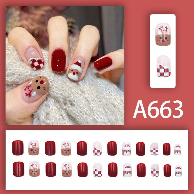Winter Sweet Cartoon Christmas Wearing Nails Snowflake Santa Claus Nail Art Fake Nail Patch Christmas Collection