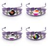 Unique Purple Leather Bracelet With Rainbow Flag Time Gemstone For Men And Women