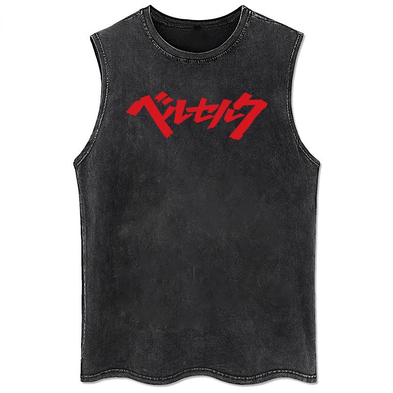 Anime Vest Printed Washed Retro Sports Fitness Casual Shortsleeved Loose Large Size Summer