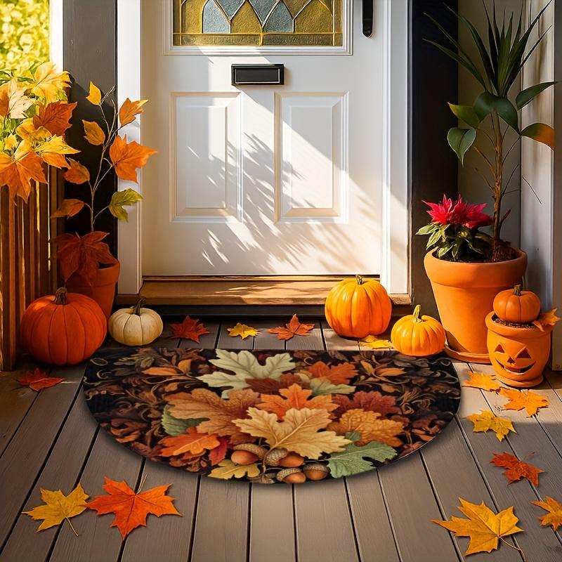 1Pcs Autumn Maple Leaves Semi Circle Welcome Doormat Non-Slip for Outdoor Patio Porch Kitchen Bathroom Entryway Floor Mat