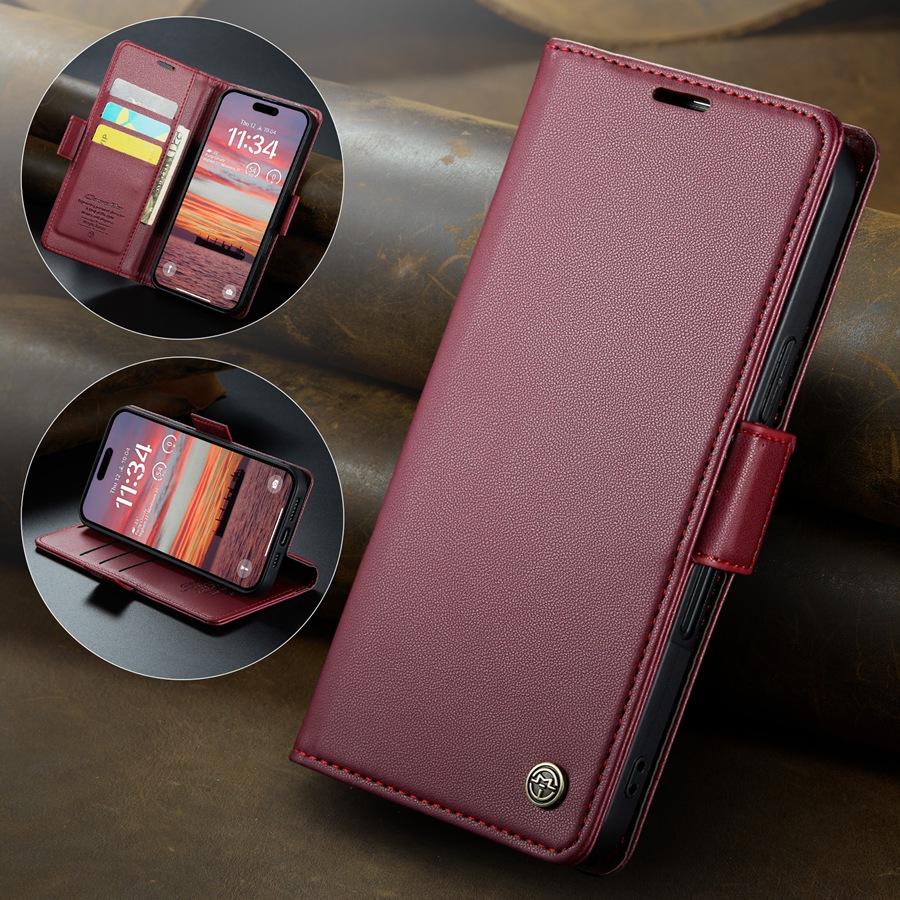 

Чехол-кошелек с блокировкой RFID, кожаный чехол-книжка с боковой застежкой для Samsung A56 A36 A55 A35, магнитная беспроводная зарядка Google для iPhone 16 15 Samsung A54 5G вино красного