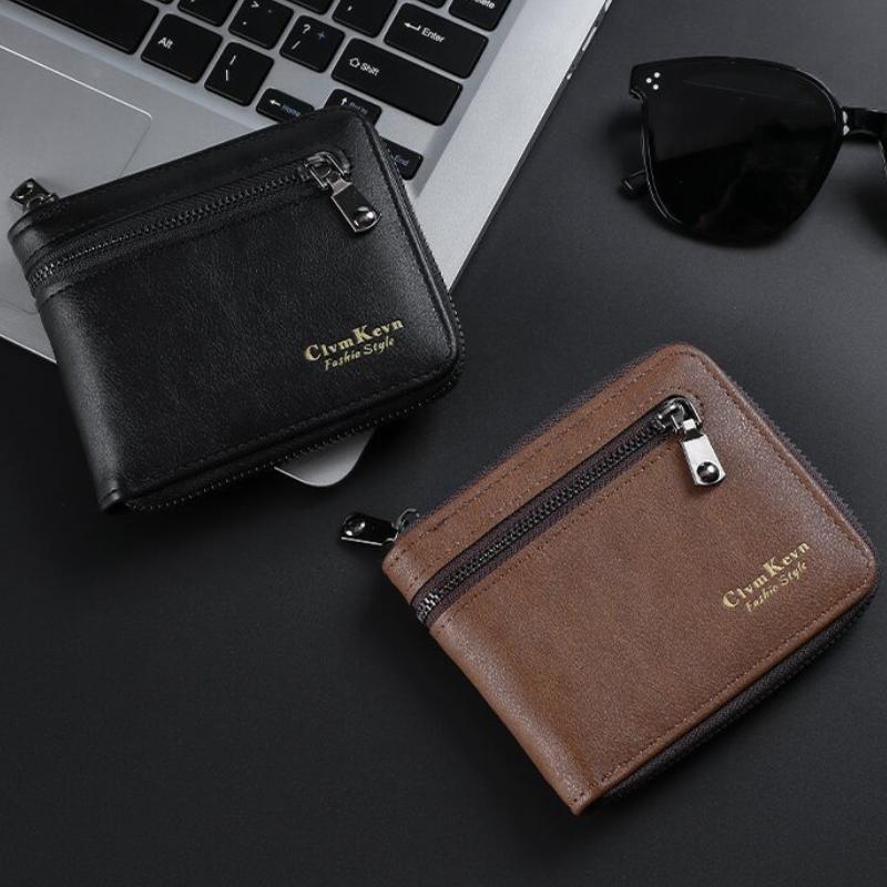 Man's Short Bifold Wallets Multi Card Fashion PU Leather Wallet  Men Classic Wallet with Coin Bag Zipper