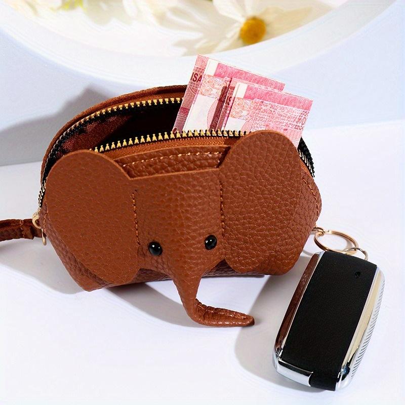 Cute Elephant 1pc Coin Purse with Wrist Strap Artificial Leather Zippered Pouch, Large Capacity Storage for Coins, Lipstick, Bank Cards Key Organizer