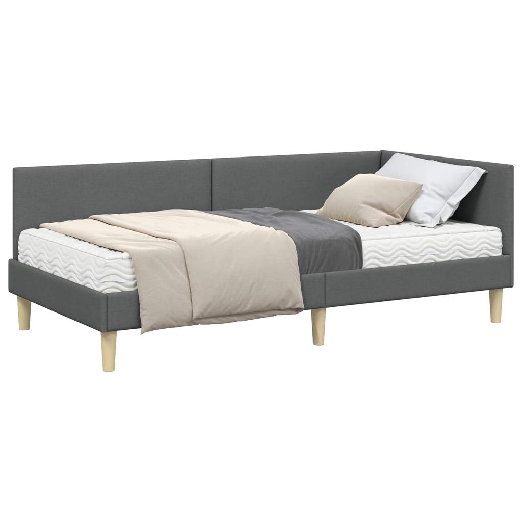 Corner Bed Frame with Mattress Other 2 pcs Grey Fabric