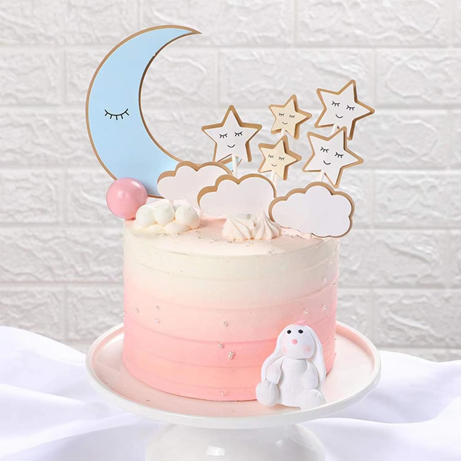 

18PCS Moon Star Cake Toppers Cloud Cupcake Picks Paper Baking Decoration for Baby Shower Gender Reveal Birthday Wedding Party