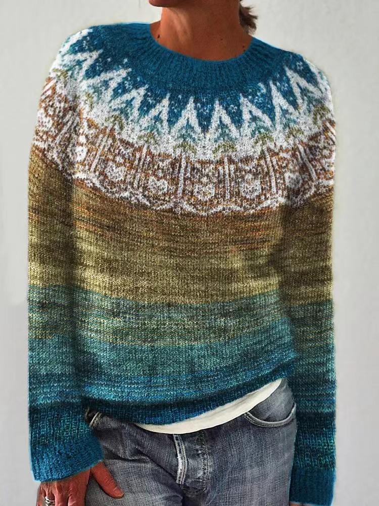 Damen Pullover in Übergröße, Rundhalsausschnitt, Farbblockierung, lockerer modischer Pullover, Strickpullover