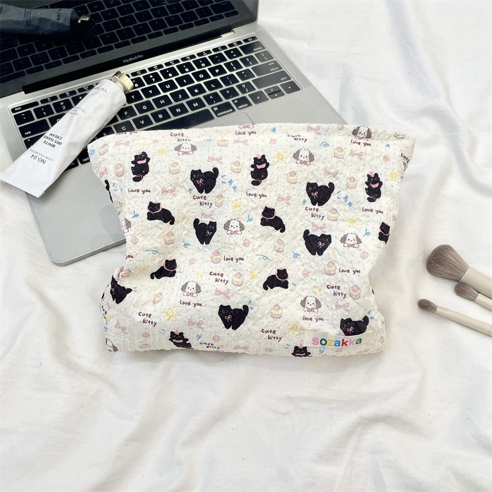 1pc Double-Sided Cartoon Pattern Cosmetic Bag Large Capacity Multifunctional Canvas Zipper Travel Storage Bag