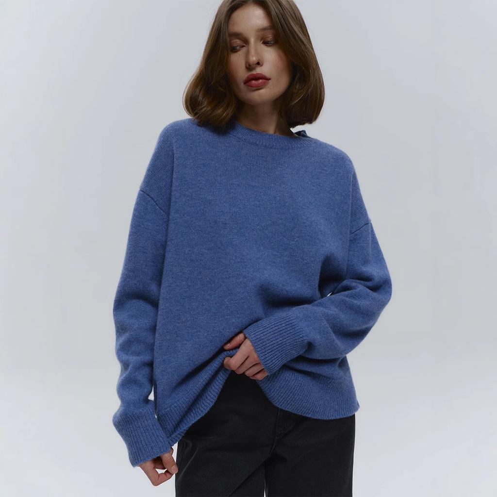 Round Neck Sweater for Women Autumn Winter Loose Pullover Sweater Simple Solid Colour Knitwear Luxurious Relaxed-fit Slimming and Versatile Top