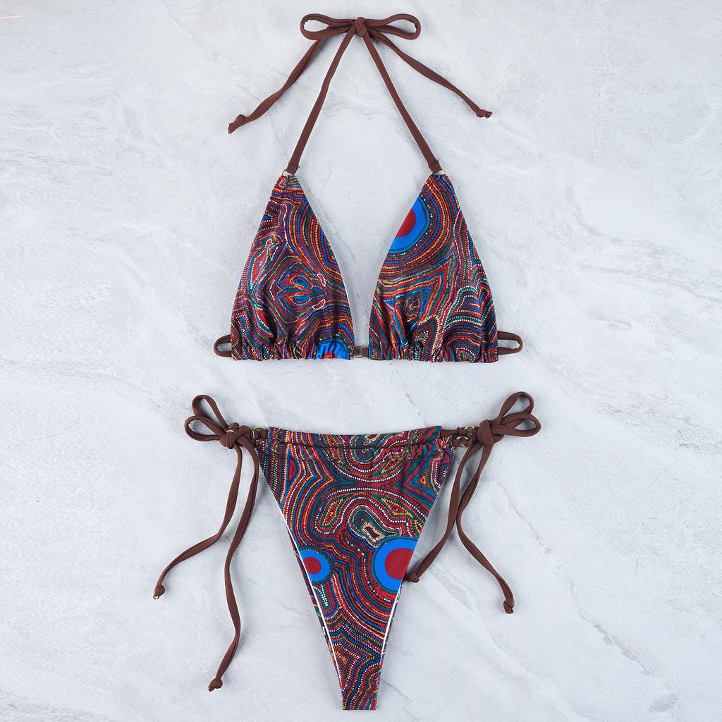 Women's Split Printed Sexy Bikini Fashion With Chest Pad No Steel Bra Swimsuit