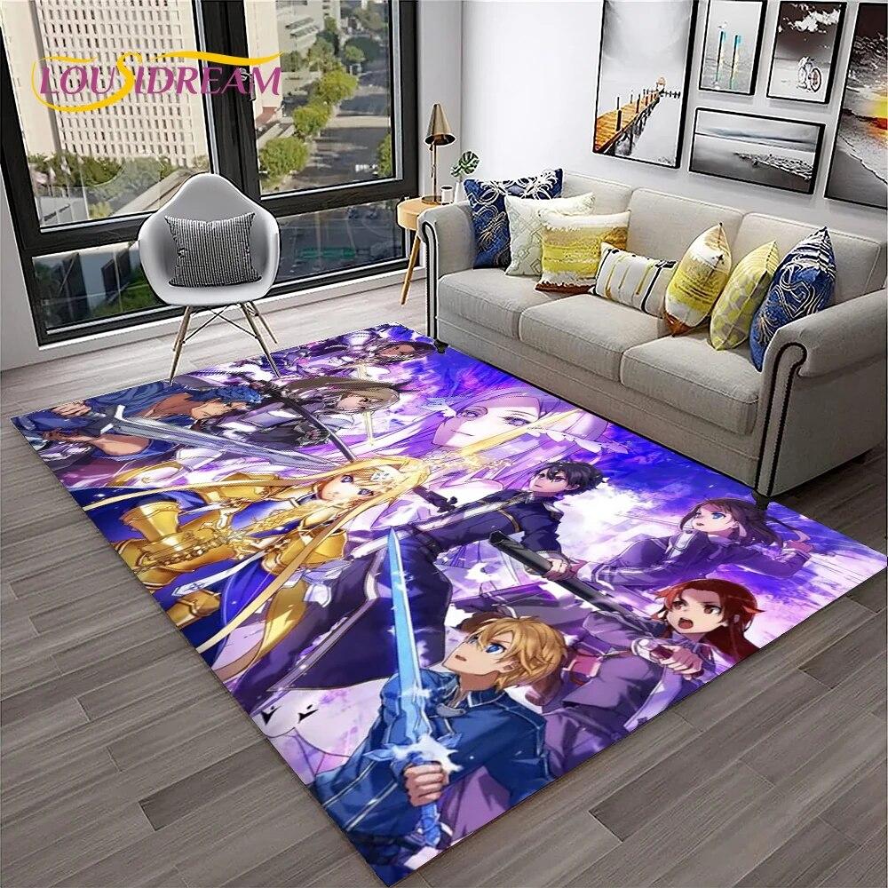 SAO Novel Cartoon Sword Art Online Carpet Rug for Home Living Room Bedroom Sofa Doormat Decor,kids Area Rug Non-slip Floor Mat