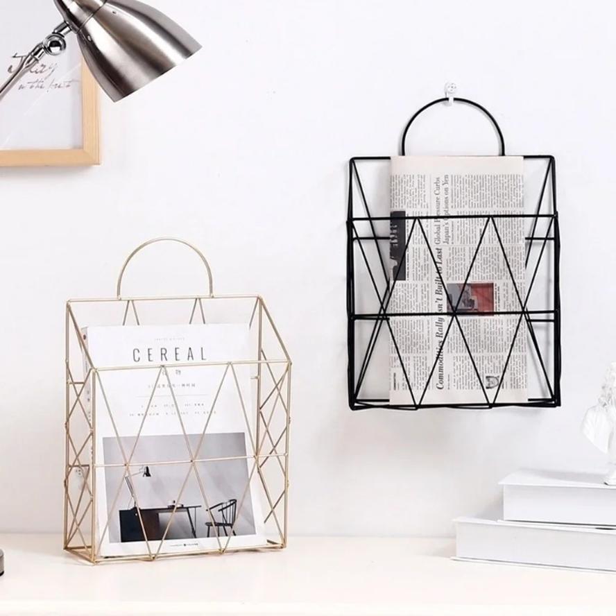 1 Pcs Wall-mounted Decorative Rack Storage Bag Wrought Iron Gift Basket Simple Newspaper Sundries Storage Basket