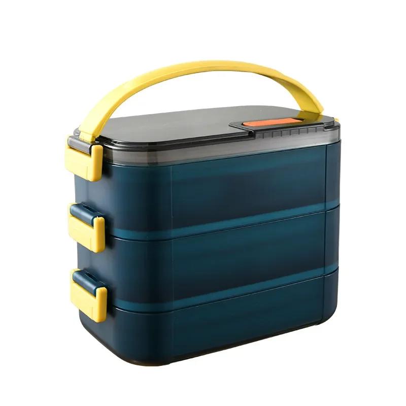 

Portable Outdoor 304 Stainless Steel Thermal Lunch Box with Compartment for Kids, Japanese Style Multi - Layer Bento Box синий