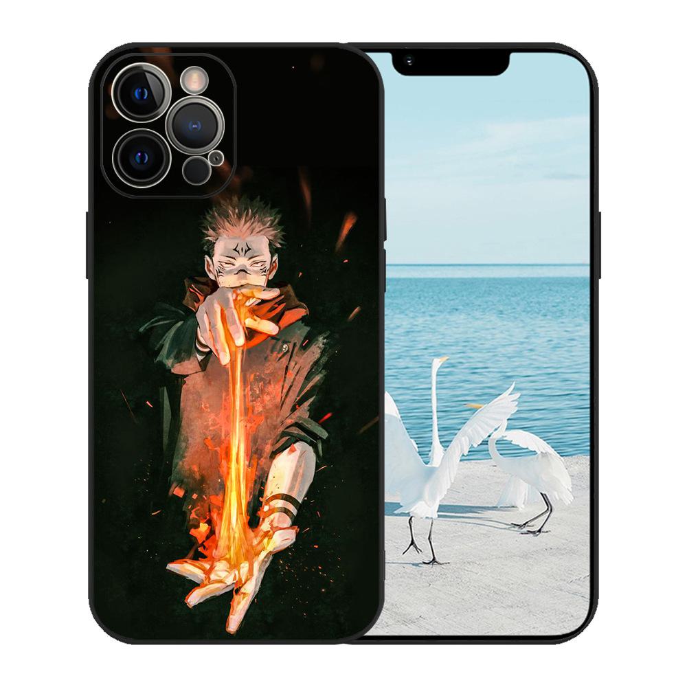 iPhone 15 Black TPU Case with Japanese Anime Painting, One Piece Pattern
