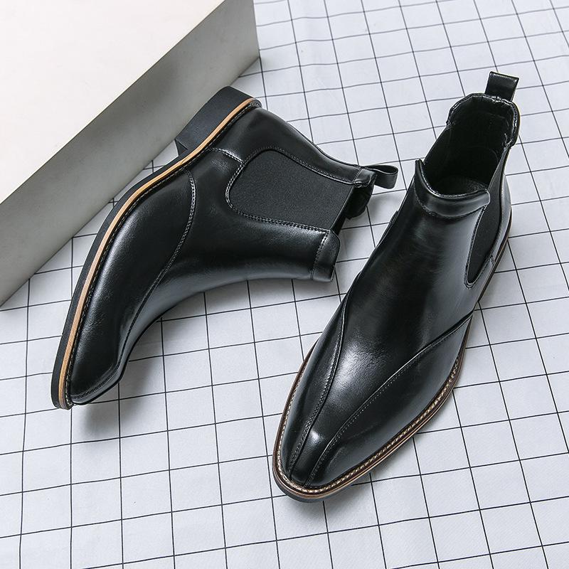 Retro Men s Pointed-Toe Chelsea Martin Boots - High-Top Leather Motorcycle Style Size 42 чёрный