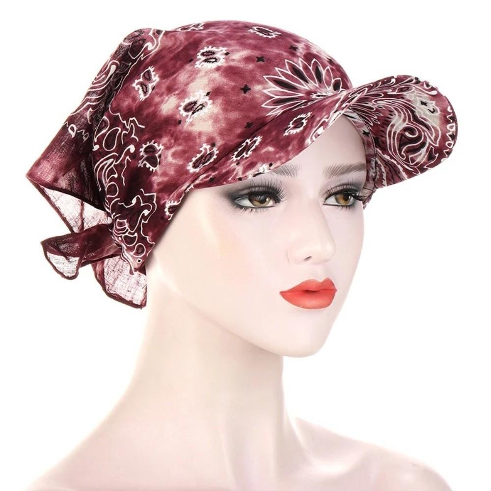 Printed Brim Bandana Hat Paisley Floral Sun Visor Hat Fashion Bandana Scarf  for Women