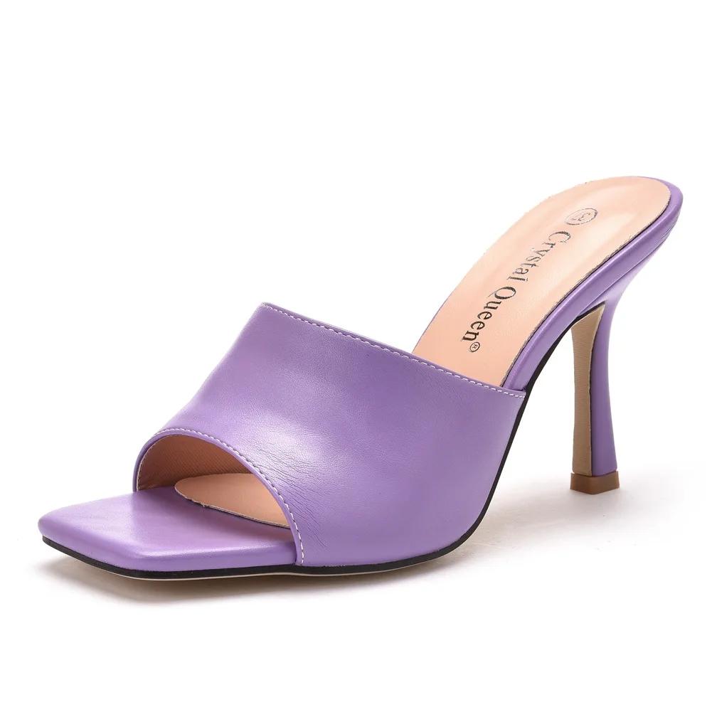 Sandale Damă Vară Confortabile Vârf Pătrat Decupate Slip-on PU 9CM Toc Înalt Subțire Sandale de Petrecere Modă Pantofi Damă Galben