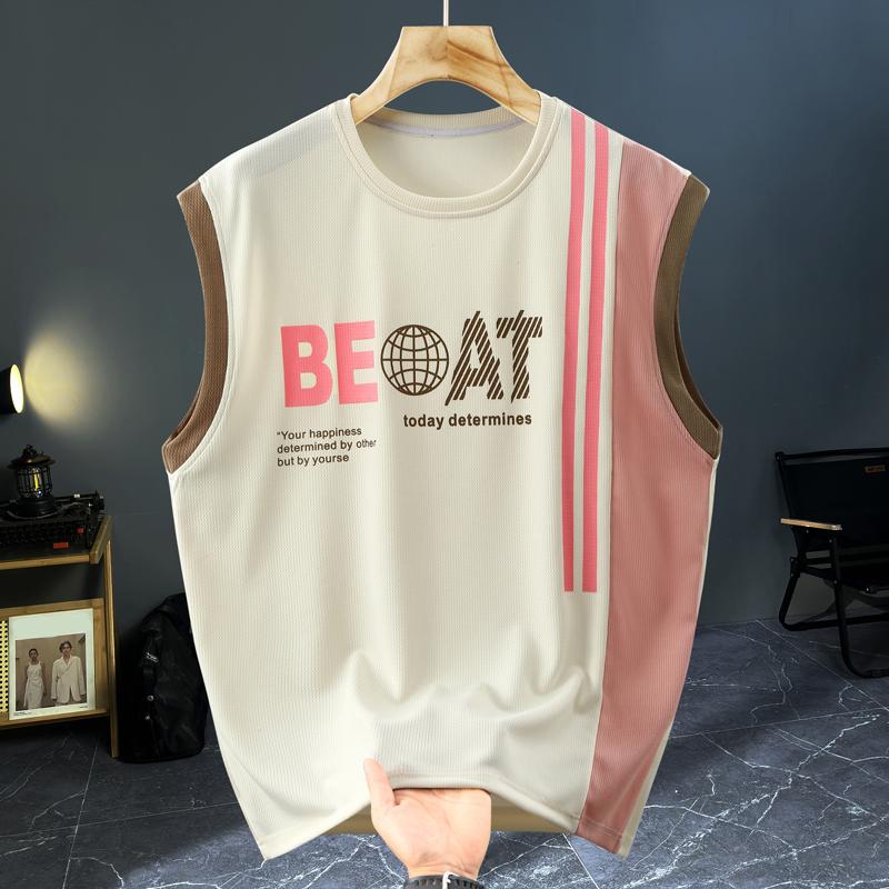 Men's Plus Size Letter Print Sleeveless Tank Top, Casual Breathable Vest (5XL-12XL)