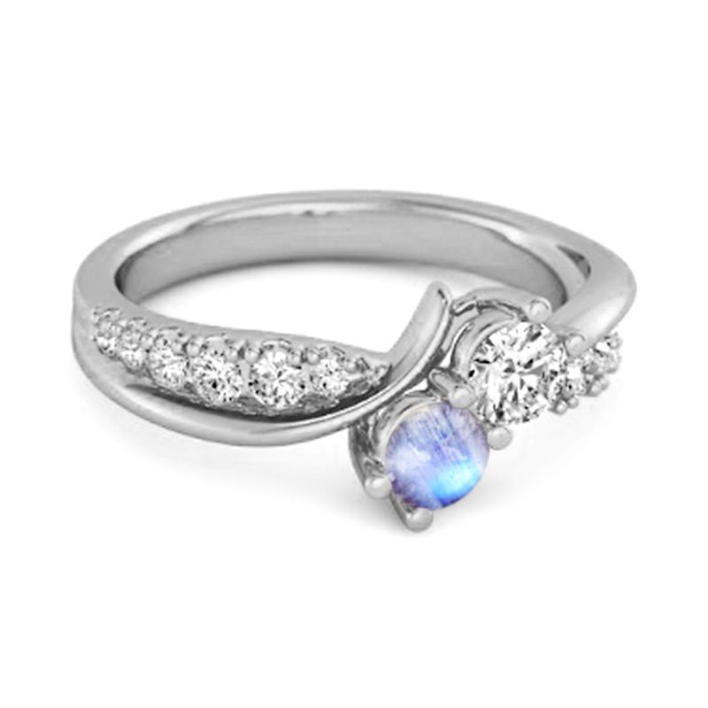 Moonstone Twin Stone Pave Ring - 925 Sterling Silver
