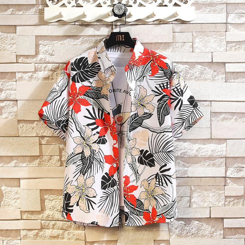 Men's floral shirt men's short-sleeved summer casual Hawaiian beach shirt