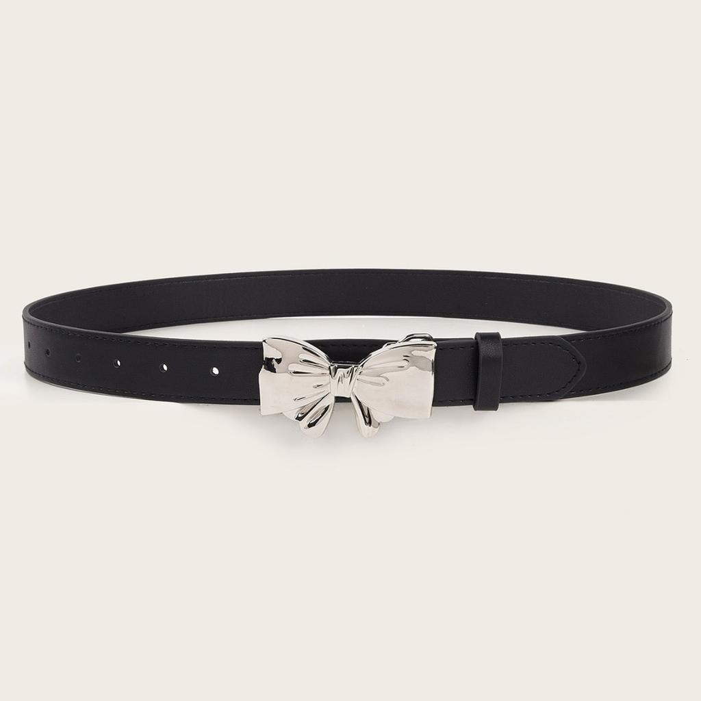 New mirror bow buckle belt versatile simple retro women's glossy belt decorative jeans belt trend