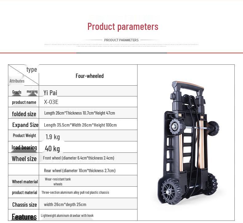 Foldable Aluminum Trolley with Universal Wheels – Portable Shopping Handcart for Outdoor Use