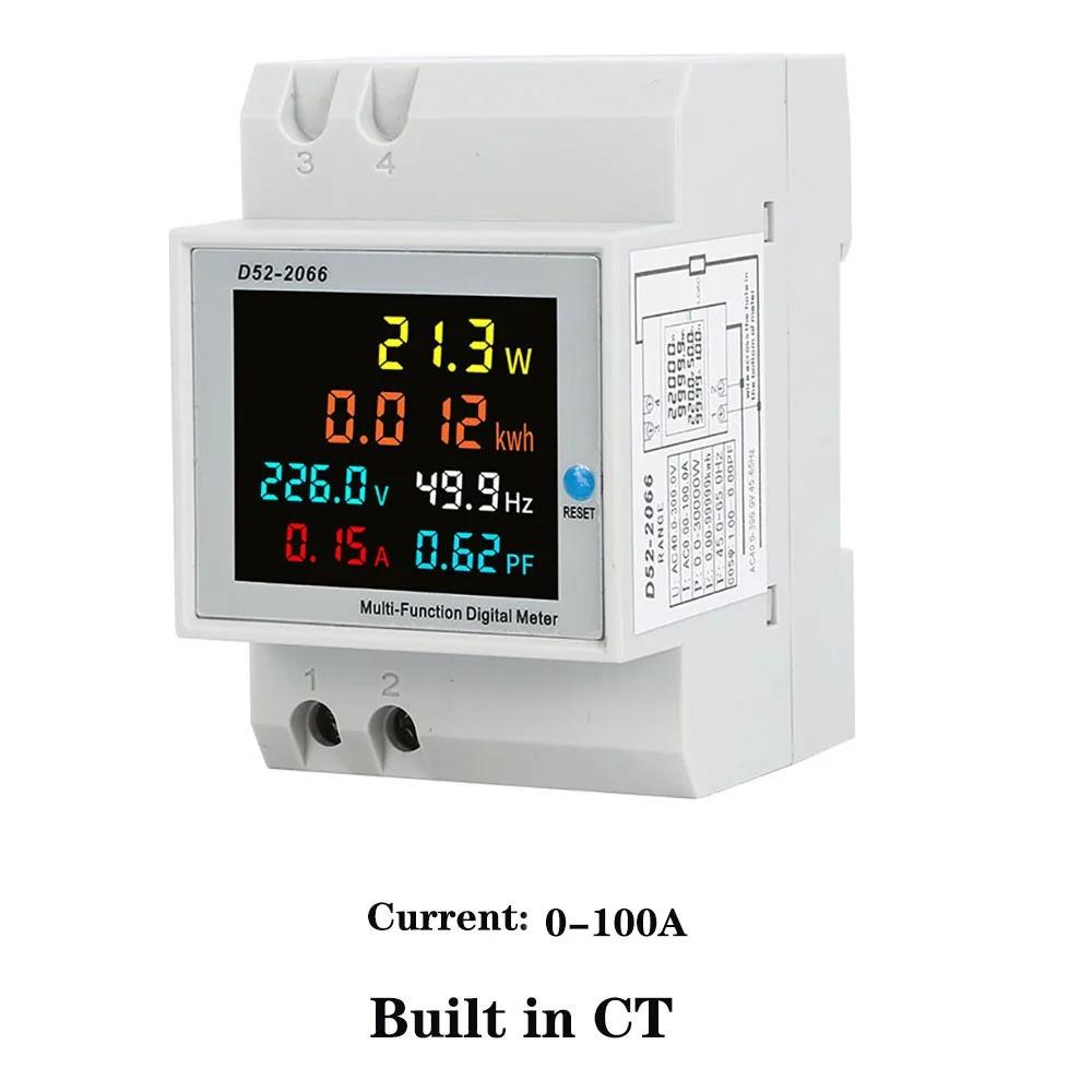 6IN1 Din Rail AC Monitor 110V 220V 380V 100A Voltage Current Power Factor Active KWH Electric Energy Frequency Meter