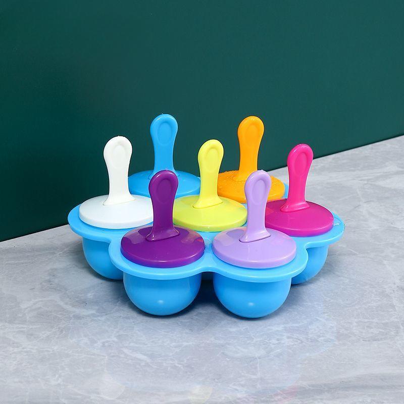 7-hole Creative Spherical Children's Popsicle Mold with Handle Food Grade Cute DIY Ice Cream Ice Cube Popsicle Mold for Home Use
