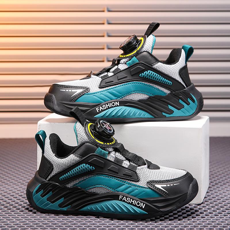 Boys Shoes 2025 New Spring and Summer Mesh Breathable Rotating Button Non-slip and Wear-resistant Children's Sports Shoes